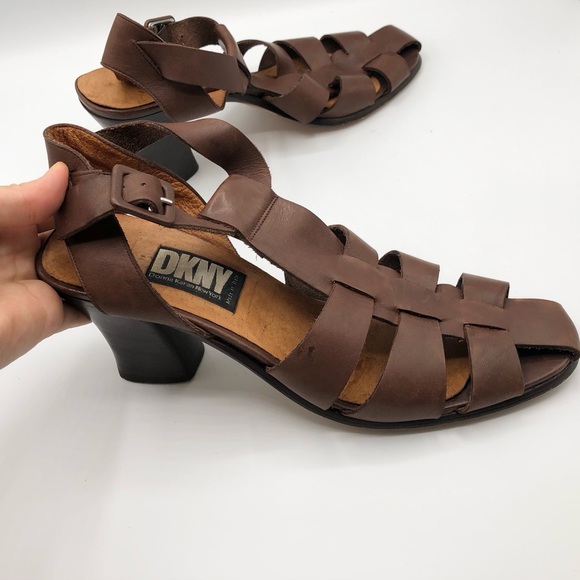 DKNY Donna Karan Vintage Brown Leather Cage Toe Heels Women’s Size 10 - Picture 3 of 10